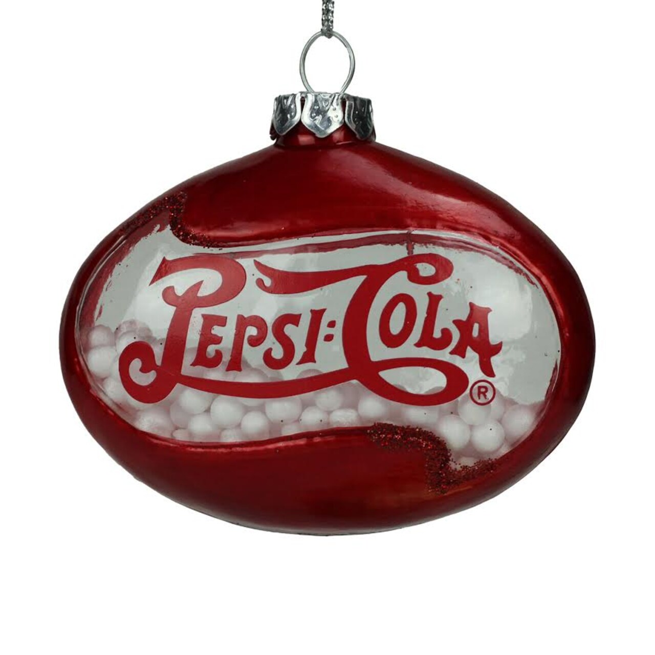 Northlight 3" Red Pepsi Cola Snow Filled Glass Christmas Ornament